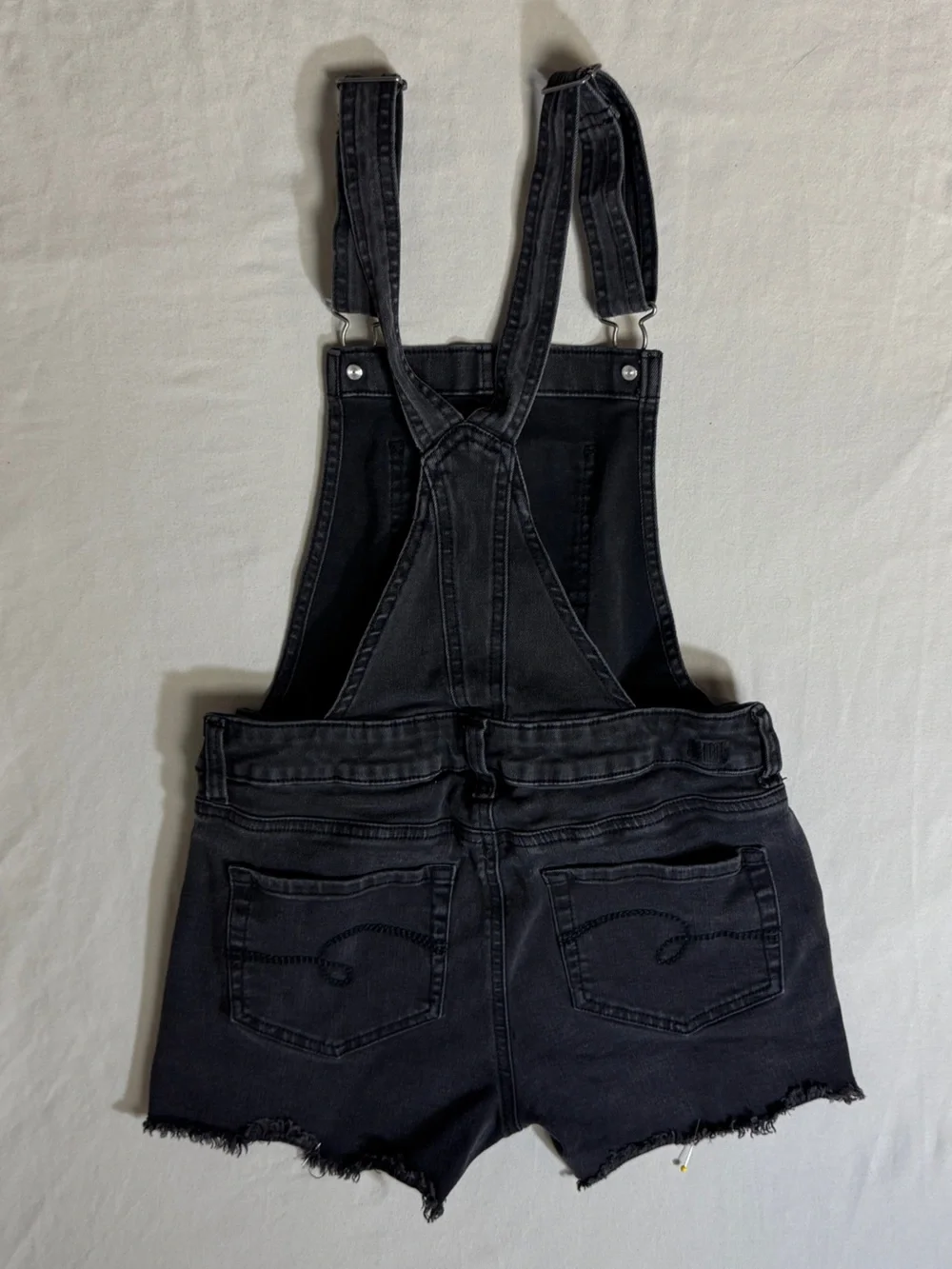 Justice Shortalls Girl’s XL 14 Black Denim Jean Overall Shorts Cut Off Raw Hem